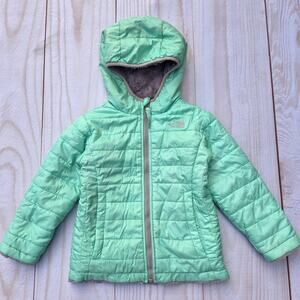 The North Face Girls Reversible Mossbud Swirl Hooded Jacket Gray/Green Size 4T